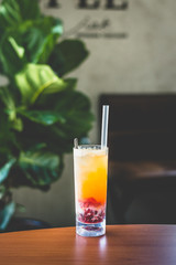 Calpis Soda Fizz with Red Tea Jelly and Passionfruit Puree
