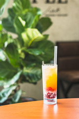 Calpis Soda Fizz with Red Tea Jelly and Passionfruit Puree