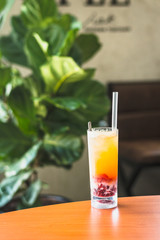 Calpis Soda Fizz with Red Tea Jelly and Passionfruit Puree