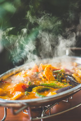 Curry Assam Fish slice with eggplant brinjal okra lady's fingers long beans snap beans