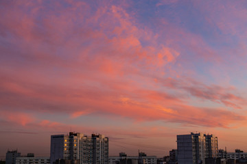 Fototapeta na wymiar MOSCOW, RUSSIA - May 16, 2019: Sunset Colorful Clouds