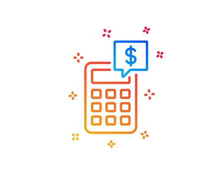 Calculator line icon. Accounting sign. Calculate finance symbol. Gradient design elements. Linear calculator icon. Random shapes. Vector