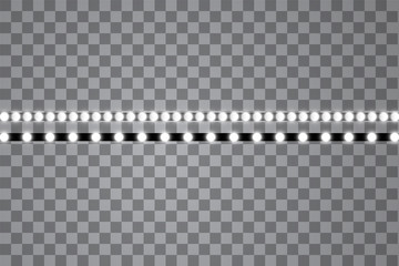 White various LED stripes on a black and transparent background, glowing LED garlands