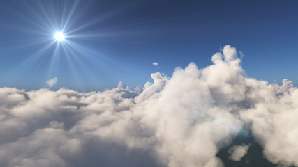 fly above big clouds landscape