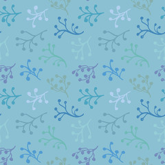 Blue vector repeat pattern with seaweed. Summer beach pattern. Surface pattern design.