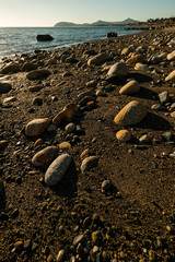 Rocks and sand on the beach near Killiney, Dublin. Irish Sea, Ireland