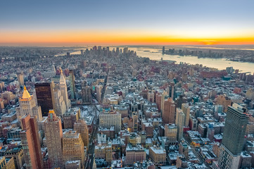 Dusk in Lower Manhattan, New York, United States.