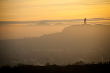 Sunset behind Scrabo Tower (c1859) near Newtownards, County Down, Northern Ireland