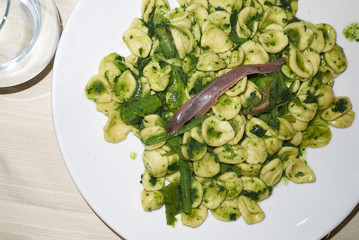 Orecchiette pasta with turnips and anchiovies