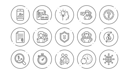 Business line icons. Group of people, Portfolio and Teamwork icons. User profile linear icon set. Line buttons with icon. Editable stroke. Vector