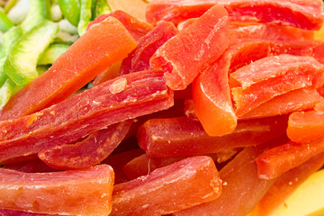 Macro shot of Dried fruits: Papaja