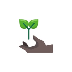 Sprout in hand flat icon, vector sign, Hand with plant colorful pictogram isolated on white. Flora Care Hand symbol, logo illustration. Flat style design
