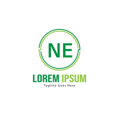 Initial NE logo template with modern frame. Minimalist NE letter logo vector illustration