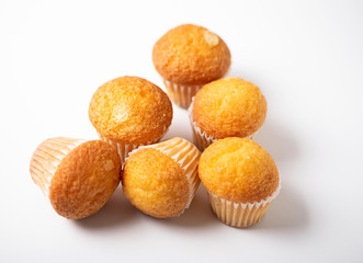 Close-up of several cupcakes on white background. Isolated.