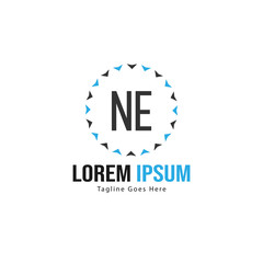 Initial NE logo template with modern frame. Minimalist NE letter logo vector illustration