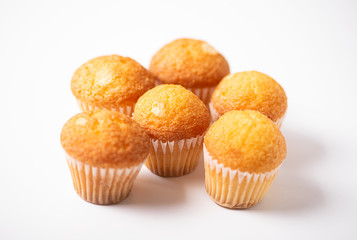 Close-up of several cupcakes on white background. Isolated.