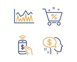 Investment, Phone payment and Loan percent icons simple set. Pay sign. Economic statistics, Mobile pay, Shopping cart. Beggar. Finance set. Linear investment icon. Colorful design set. Vector