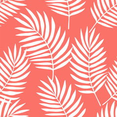 Tropical Decoration Pattern. Endless Vector Background. Coral Color.
