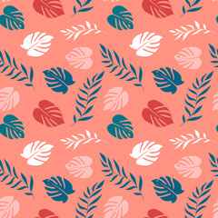 Seamless tropical pattern with palm leaves. Cute baby background for clothes, room birthday decor, t-shirt print, kids wear fashion, baby shower invitation card, wrapping paper