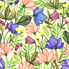 Fototapeta na wymiar Seamless floral pattern. Design wallpaper, fabric and packaging.