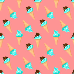Seamless pattern with mint and chocolate ice cream. Cute baby background for clothes, room birthday decor, t-shirt print, kids wear fashion, baby shower invitation card, wrapping paper