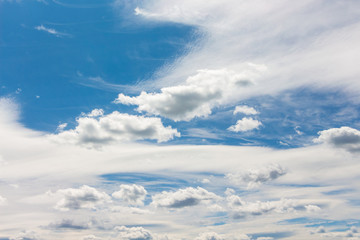 White clouds of different shapes on the background of a blue sky_