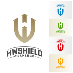 HW Shield Logo Design Vector. Initial HW logo Template. Shield WH logo concept. Icon Symbol