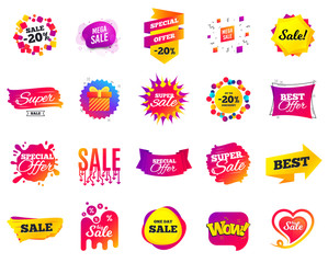 Naklejka premium Sale banner. Special offer template tags. Cyber monday sale discount. Black friday shopping icons. Best ultimate offer badge. Super shopping discount icons. Mega banners set vector