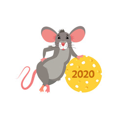 Happy Chinese new year 2020 greeting card with cute rat. Mouse in cartoon character vector. Vector illustration with  Chinese year symbol Metal Rat.