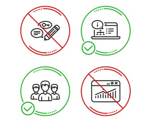 Do or Stop. Keywords, Group and Online documentation icons simple set. Website statistics sign. Pencil with key, Group of people, Web engineering. Data analysis. Line keywords do icon. Vector