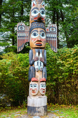 Kadjuk Bird Totem Pole at Totem Bight State Historical Park, Ketchikan, Alaska. Native American...