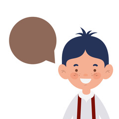 student boy smiling with speech bubble