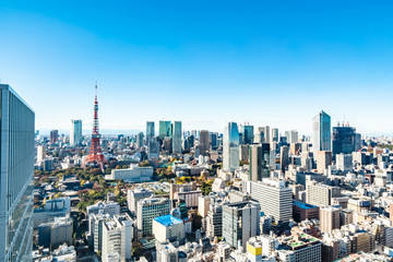 Obraz premium Tokyo cityscape - modern aerial view with Roppongi and Minato wards.