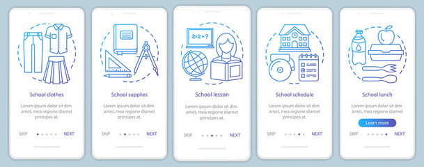 Education onboarding mobile app page screen vector template. Knowledge gaining, school learning walkthrough website steps with linear illustrations. UX, UI, GUI smartphone interface concept