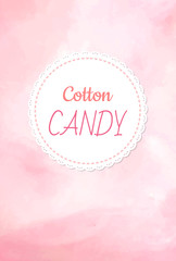 Cotton candy logo, fluffy candyfloss of pink color. Vector raspberry, cherry or strawberry taste confectionery made of sugar, candy background, summer trip for kids