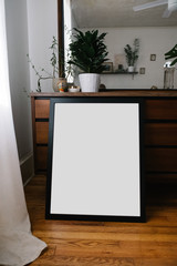 poster frame mockup with mid century modern styling and aesthetic