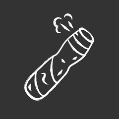 Body spray, deodorant bottle chalk icon. Skin care accessory isolated vector chalkboard illustration. Perfume shop, beauty salon product. Feminine hygiene, antiseptic lotion, aerosol, moisturizer