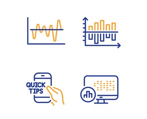 Education, Diagram chart and Stock analysis icons simple set. Report statistics sign. Quick tips, Presentation graph, Business trade. Graph chart. Science set. Linear education icon. Vector