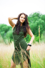 Portrait close up of young beautiful brunette woman