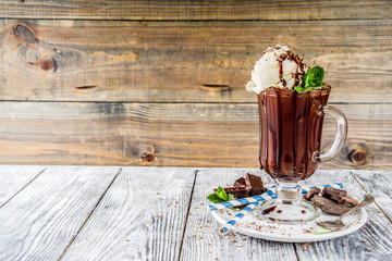 Iced chocolate cocktail with vanilla ice cream