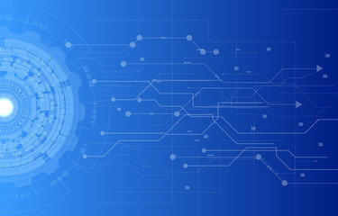 Technology circle gear connect with microchip and server. concept information digital abstract blue background vector illustration