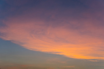 Bright blue and orange sky sunset and yellow clounds in evening day,effect reflection from the sun,texture abstract background.