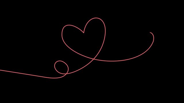 Continuous line drawing of heart sign label. Animation with Alpha (transparent background) for easy use in your video Format: QuikTime. Channels: RGB+Alpha. Video Codec: Apple ProRes 4444. Depth
