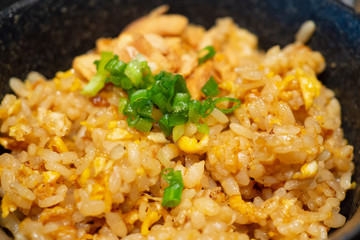 stir fried garlic rice close up