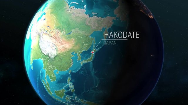 Japan - Hakodate - Zooming from space to earth