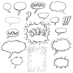 collection of hand-drawn comic elements, speech bubbles