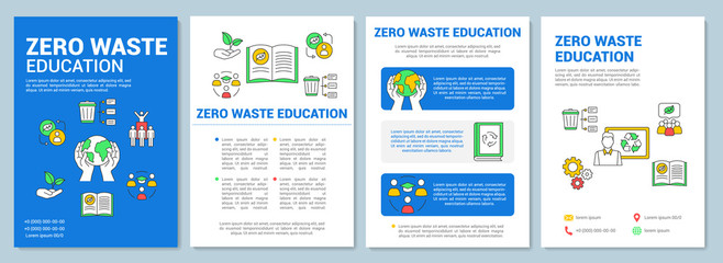 Zero waste education brochure template layout. Eco friendly school Flyer, booklet, leaflet print design with linear illustrations. Vector page layouts for magazines, annual reports, advertising poster
