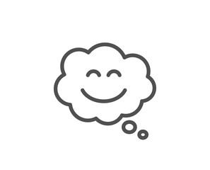 Smile chat line icon. Happy emoticon sign. Comic speech bubble symbol. Quality design element. Linear style smile chat icon. Editable stroke. Vector