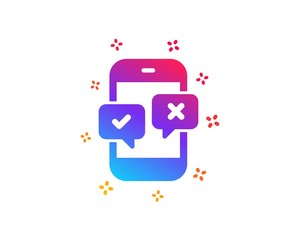 Fototapeta premium Phone survey icon. Select answer sign. Business interview symbol. Dynamic shapes. Gradient design phone survey icon. Classic style. Vector