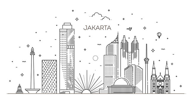 Jakarta Cityscape With Landmarks. Indonesia